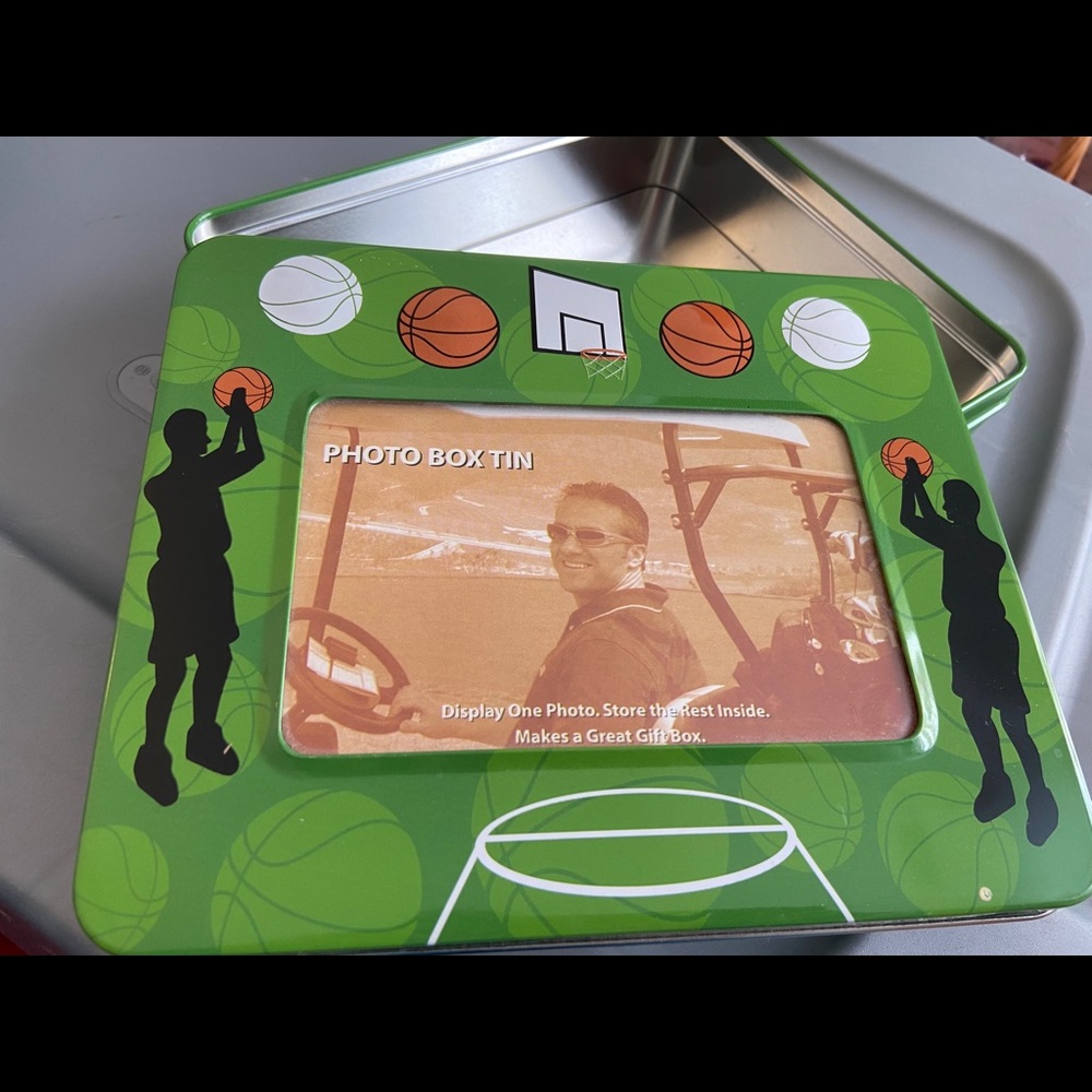 NWT Photo box tin Basketball to put pictures in